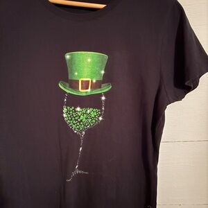 Saint Patrick’s Day T-Shirt with Green Hat and Shamrock Design Size Large